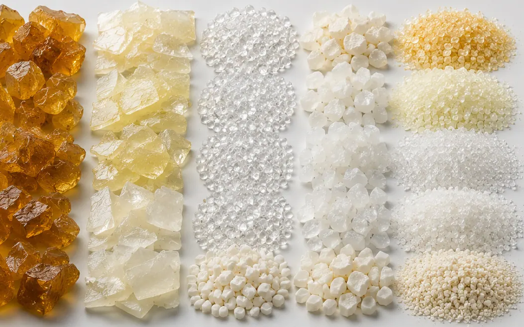 Resin lumps and pellets in natural, amber and cream grades