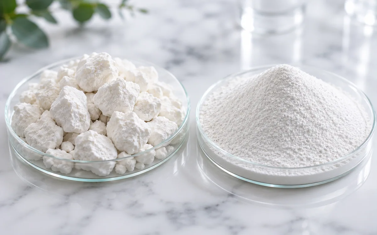 Active pharmaceutical ingredient as coarse lumps and as fine milled powder in petri dishes