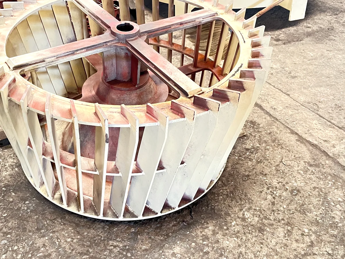 Assembled classifier rotor cage with radial blades and spider hub, ready for installation